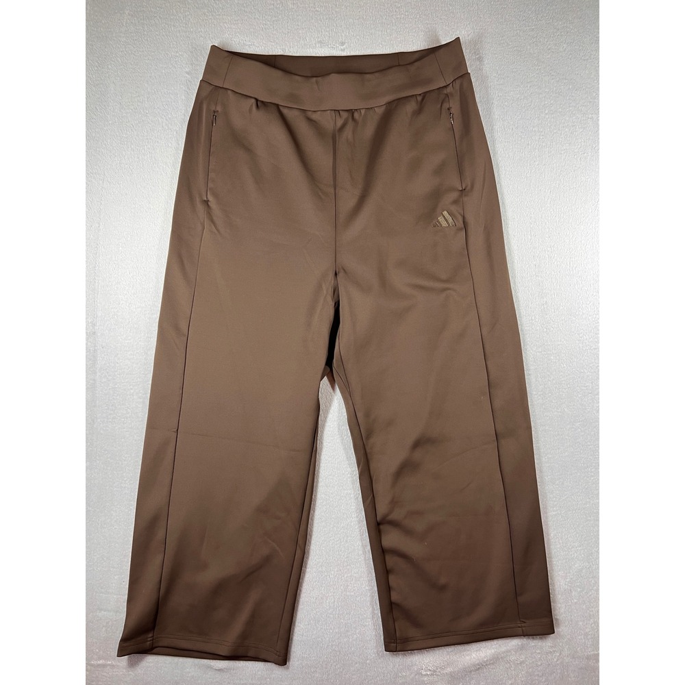 Adidas Womens 2XL Brown Wide Leg Performance Pants Zipper Pockets Lounge Workout
